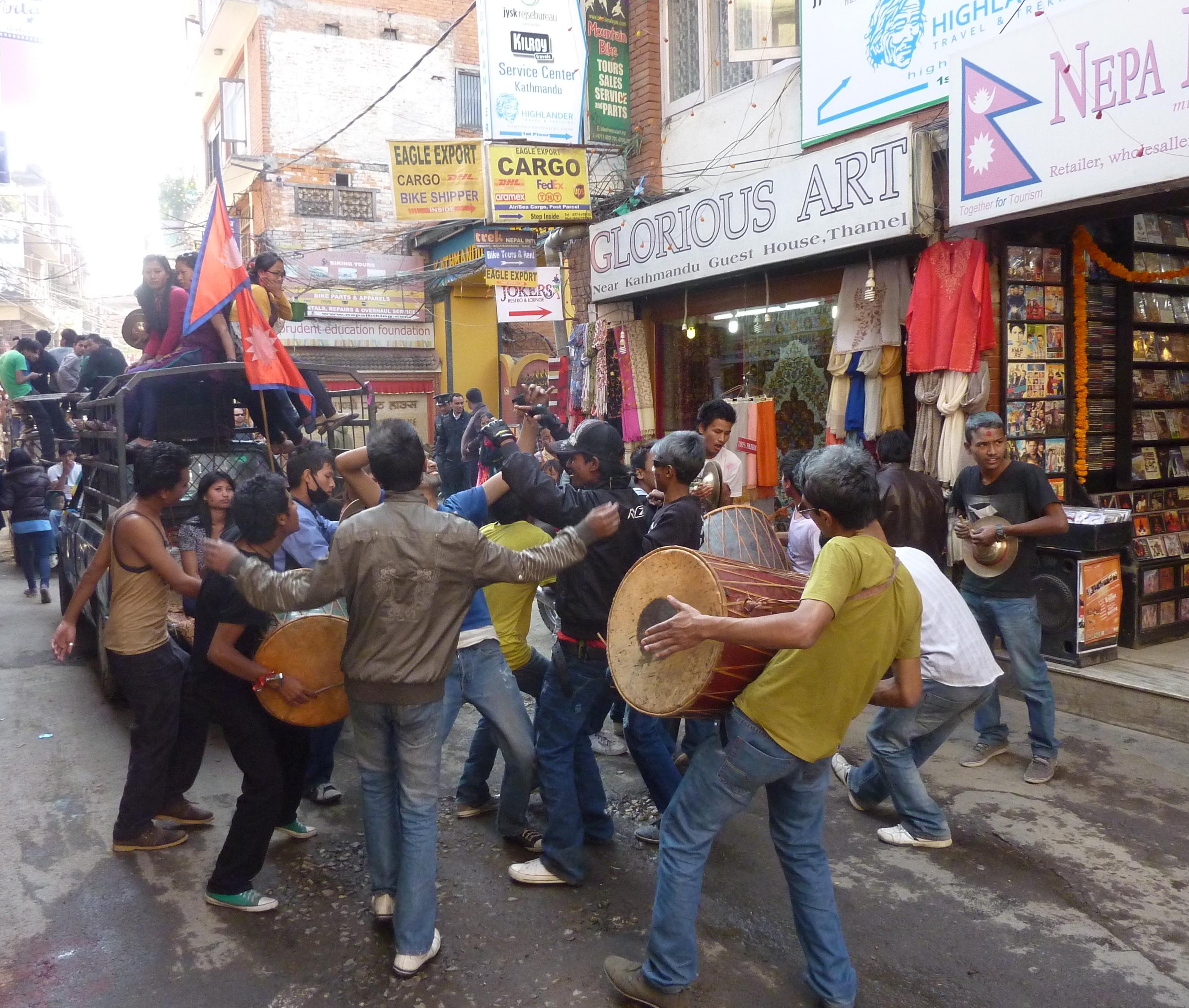 These guys were part of a fairly righteous jam  and dance off in the street during one day of Tihar.
